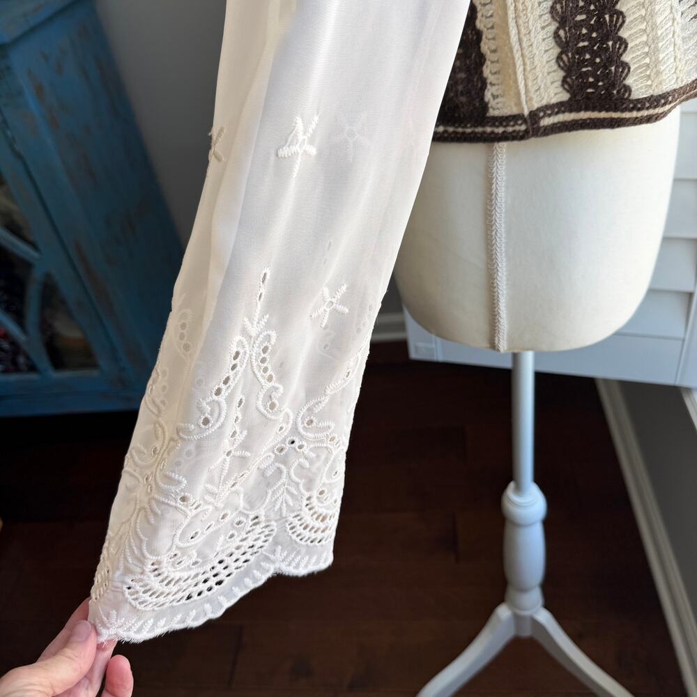CIDER Crochet Knit Top Embroidered Floral Long Sleeve Boho Cropped Blouse Small - Picture 8 of 9